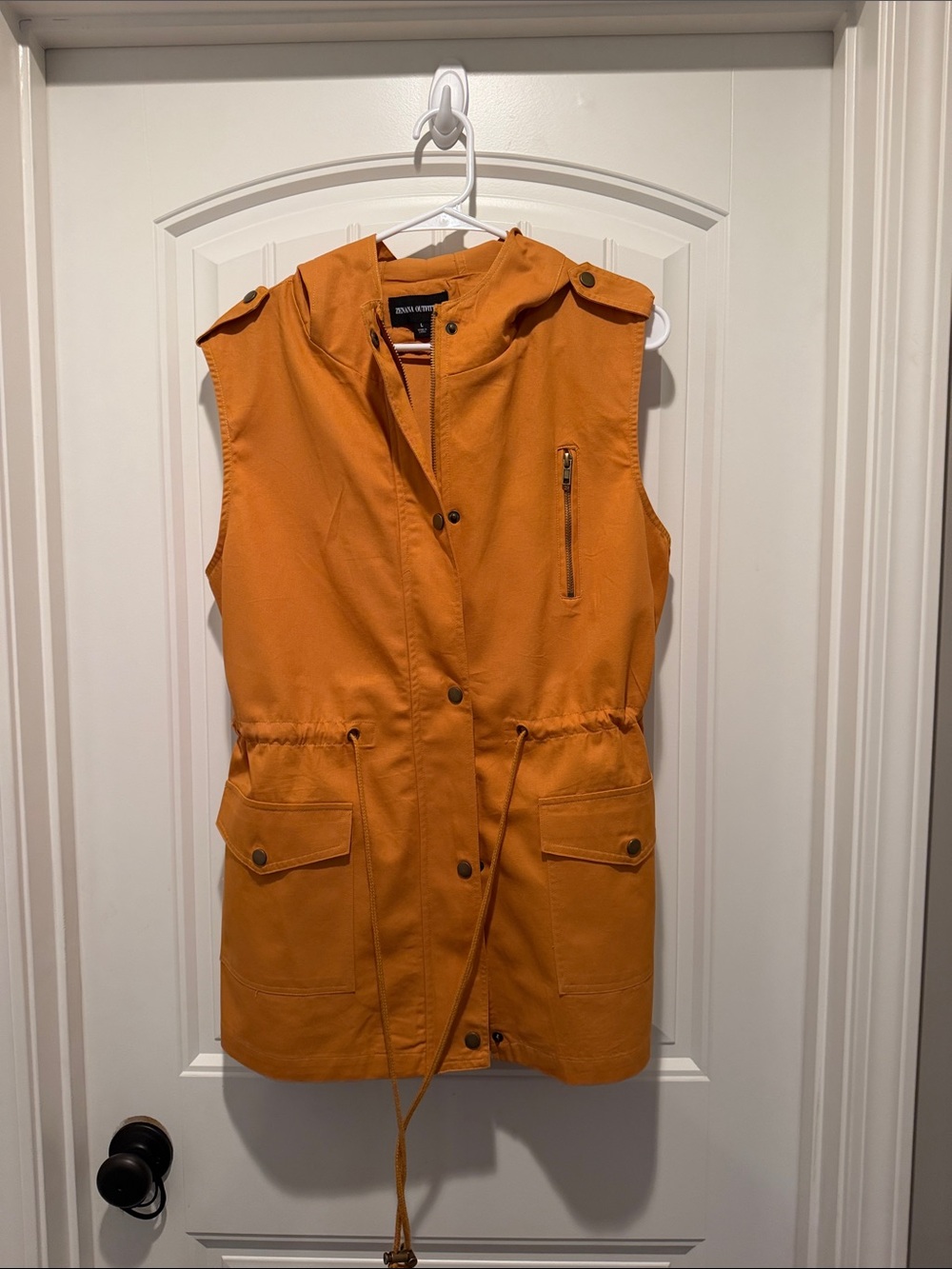 Zenana Outfitters Sleeveless Hooded Utility Vest in Orange